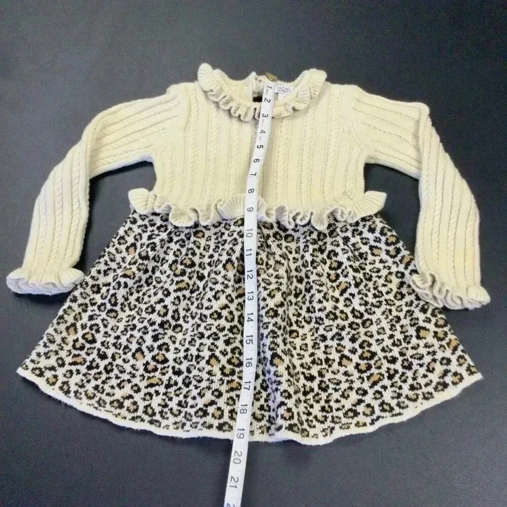 Rachel Zoe‎ kids girls ruffle long sleeve ivory leopard print sweater dress 3T